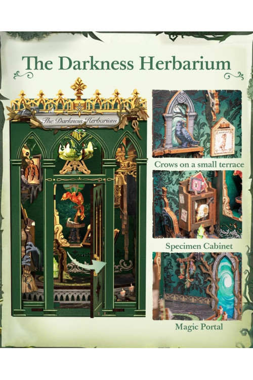 Book Nook Kit - Miniatura DIY Booknook, Puzzle 3D de Madera con Luz LED, Estantería Decorativa para Libros, Soportes para Libros, Regalo Creativo para Adultos y Aficio (The Darkness Herbarium)