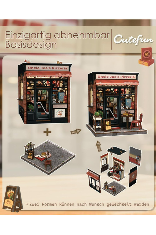 Book Nook Kit - Casas de muñecas con Luz LED - Rincón de Lectura Detallado para Adultos y Adolescentes, Decoración Creativa para Estanterías, Idea (Uncle Joe's Pizzeria)