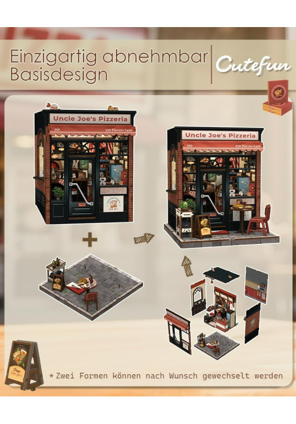 Book Nook Kit - Casas de muñecas con Luz LED - Rincón de Lectura Detallado para Adultos y Adolescentes, Decoración Creativa para Estanterías, Idea (Uncle Joe's Pizzeria)
