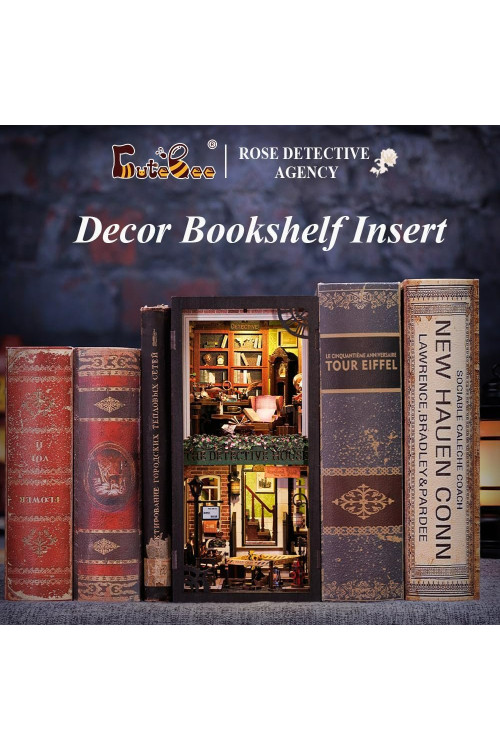 Casa de muñecas en Miniatura para Montar,DIY Book Nook Miniatura de la Casas de Muñecas Kit de rincón de Libros a Prueba de Polvo y con luz LED(Rose Detective Agency)