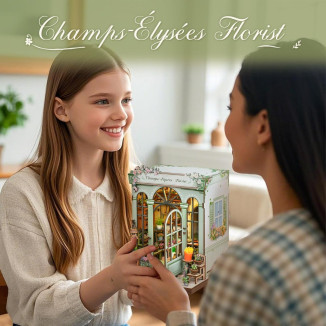 CUTEBEE Book Nook Kit - Casa de Muñecas de Flores Europea, DIY Jardín en Miniatura para Decorar Estanterías, (Champs-Élysées Florist)