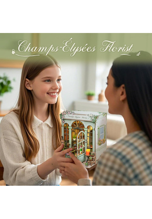 CUTEBEE Book Nook Kit - Casa de Muñecas de Flores Europea, DIY Jardín en Miniatura para Decorar Estanterías, (Champs-Élysées Florist)