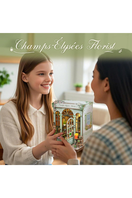 CUTEBEE Book Nook Kit - Casa de Muñecas de Flores Europea, DIY Jardín en Miniatura para Decorar Estanterías, (Champs-Élysées Florist)