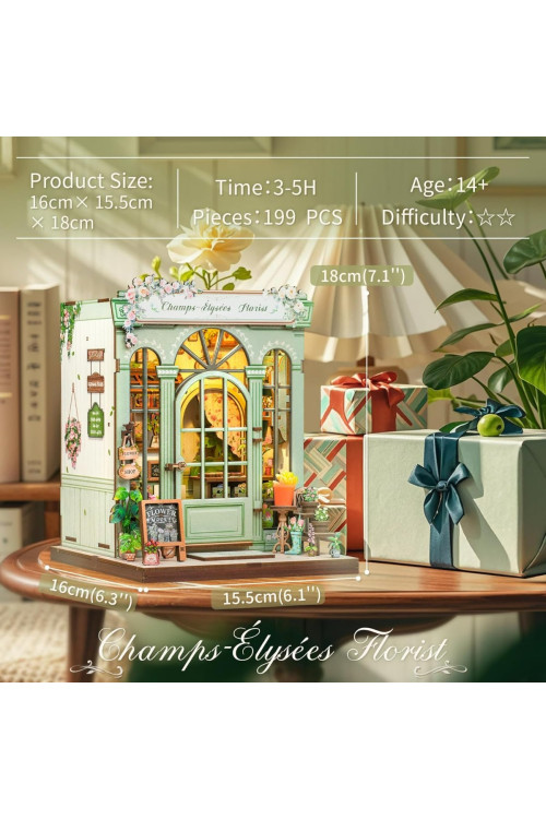 CUTEBEE Book Nook Kit - Casa de Muñecas de Flores Europea, DIY Jardín en Miniatura para Decorar Estanterías, (Champs-Élysées Florist)