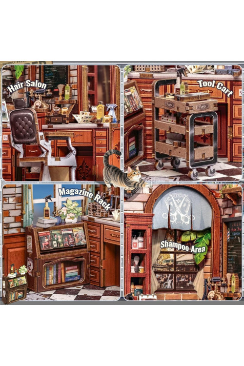 CUTEBEE Book Nook Kit - Casa de muñecas en Miniatura con iluminación LED, Rompecabezas de Madera 3D, decoración Retro y nostálgica para librería, Regalos (John's Hair Salon)