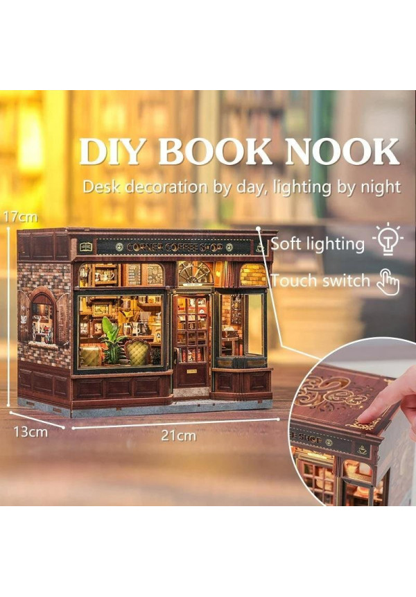 MINIATURE HOUSE - DIY- Corner Coffee Shop - 294pc + LED Light