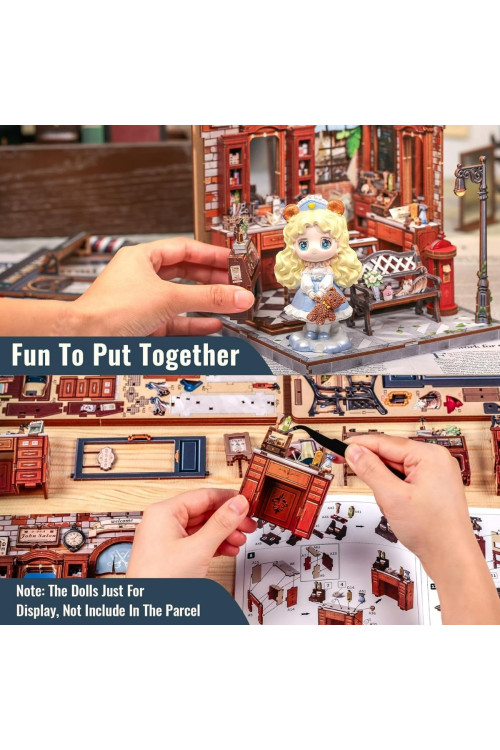 CUTEBEE Book Nook Kit - Casa de muñecas en Miniatura con iluminación LED, Rompecabezas de Madera 3D, decoración Retro y nostálgica para librería, Regalos (John's Hair Salon)