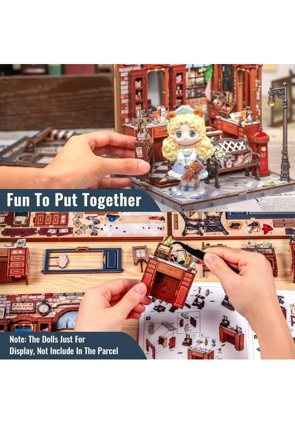 CUTEBEE Book Nook Kit - Casa de muñecas en Miniatura con iluminación LED, Rompecabezas de Madera 3D, decoración Retro y nostálgica para librería, Regalos (John's Hair Salon)