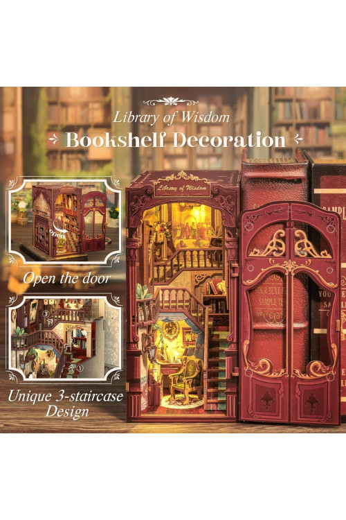Book Nook Kit - DIY Miniature House,Casa de muñecas en Miniatura,Kit de construcción con Cubierta Antipolvo y luz LED, Booknook Maquetas para Adultos para Construir(Library of Wisdom)