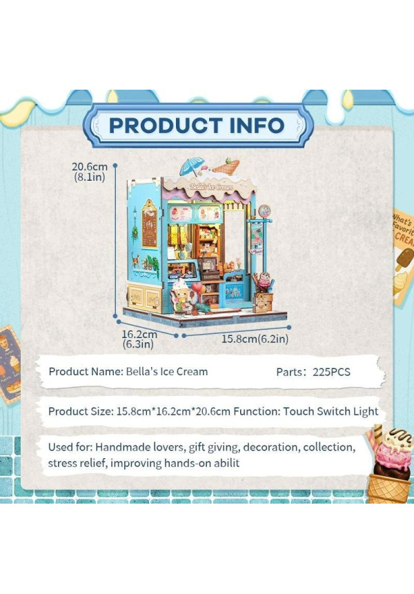 MINIATURE HOUSE - DIY - Bella's Ice Cream - 225pc + LED Light
