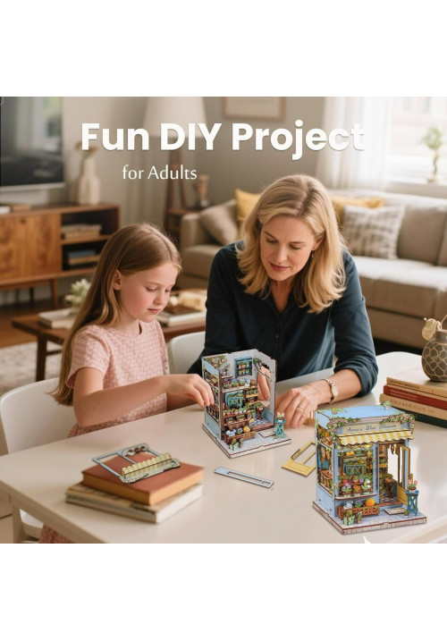 Book Nook Kit - Casas de muñecas Adolescentes 14+, Casa de Muñecas 3D Brillante con Muebles Miniatura, Estantería Decorativa (Anna's Blue Blossom)