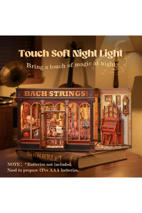 Book Nook Kit - Casas de muñecas DIY con Luces LED, Decoración para Estanterías Bibliotecas para Adultos, Puzzle 3D de Madera, Regalo Creativo para Mujeres(Bach Strings)