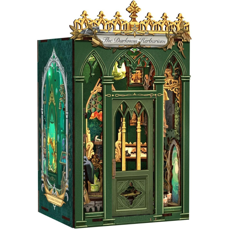 Book Nook Kit - Miniatura DIY Booknook, Puzzle 3D de Madera con Luz LED, Estantería Decorativa para Libros, Soportes para Libros, Regalo Creativo para Adultos y Aficio (The Darkness Herbarium)
