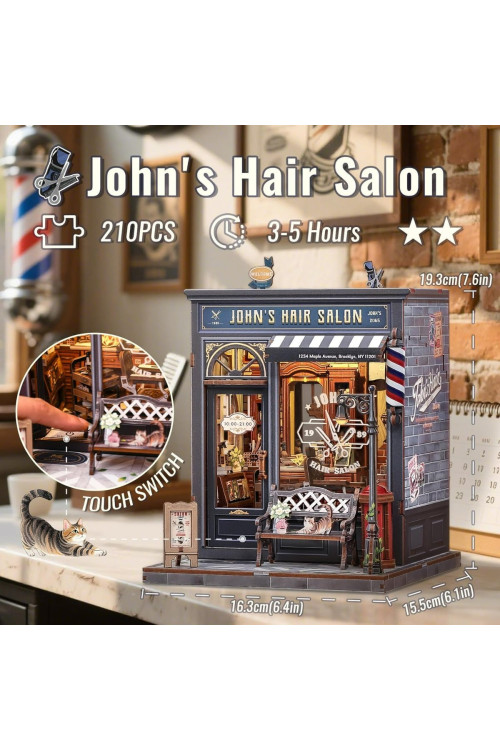 CUTEBEE Book Nook Kit - Casa de muñecas en Miniatura con iluminación LED, Rompecabezas de Madera 3D, decoración Retro y nostálgica para librería, Regalos (John's Hair Salon)