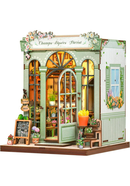 CUTEBEE Book Nook Kit - Casa de Muñecas de Flores Europea, DIY Jardín en Miniatura para Decorar Estanterías, (Champs-Élysées Florist)