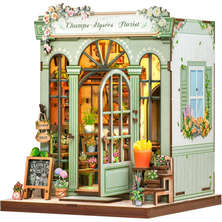 CUTEBEE Book Nook Kit - Casa de Muñecas de Flores Europea, DIY Jardín en Miniatura para Decorar Estanterías, (Champs-Élysées Florist)