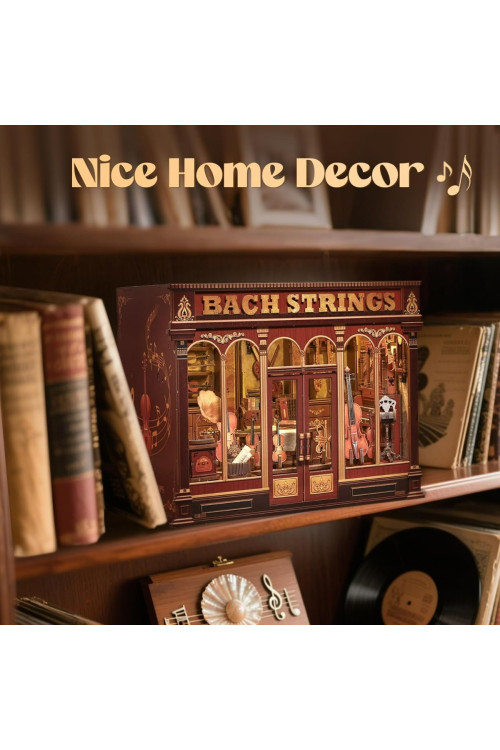 Book Nook Kit - Casas de muñecas DIY con Luces LED, Decoración para Estanterías Bibliotecas para Adultos, Puzzle 3D de Madera, Regalo Creativo para Mujeres(Bach Strings)