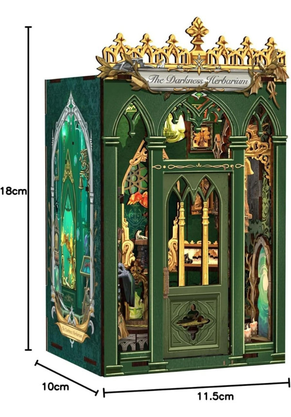 Book Nook Kit - Miniatura DIY Booknook, Puzzle 3D de Madera con Luz LED, Estantería Decorativa para Libros, Soportes para Libros, Regalo Creativo para Adultos y Aficio (The Darkness Herbarium)