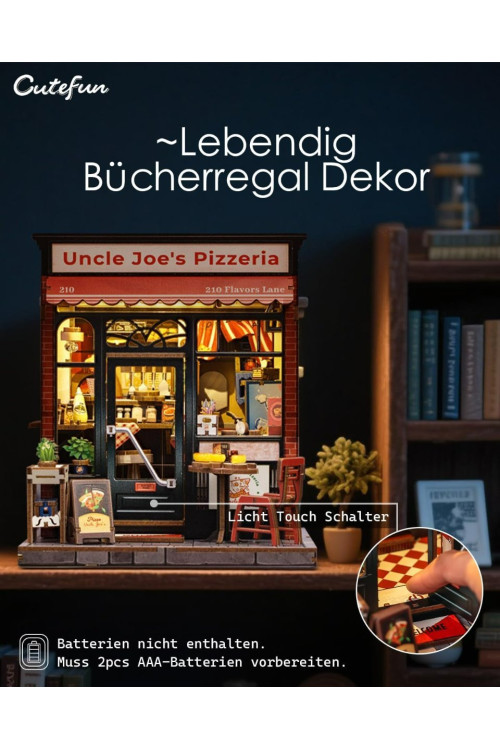 Book Nook Kit - Casas de muñecas con Luz LED - Rincón de Lectura Detallado para Adultos y Adolescentes, Decoración Creativa para Estanterías, Idea (Uncle Joe's Pizzeria)