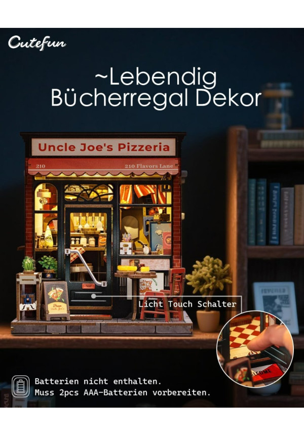 Book Nook Kit - Casas de muñecas con Luz LED - Rincón de Lectura Detallado para Adultos y Adolescentes, Decoración Creativa para Estanterías, Idea (Uncle Joe's Pizzeria)