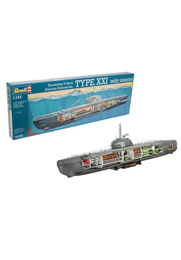 Submarino alemán Tipo XXI con interior