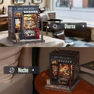 CUTEBEE Book Nook Kit - Casa de muñecas en Miniatura con iluminación LED, Rompecabezas de Madera 3D, decoración Retro y nostálgica para librería, Regalos (John's Hair Salon)