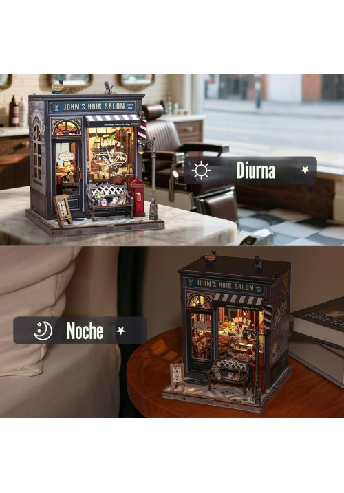 CUTEBEE Book Nook Kit - Casa de muñecas en Miniatura con iluminación LED, Rompecabezas de Madera 3D, decoración Retro y nostálgica para librería, Regalos (John's Hair Salon)