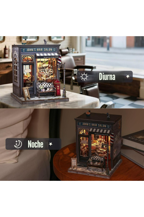 CUTEBEE Book Nook Kit - Casa de muñecas en Miniatura con iluminación LED, Rompecabezas de Madera 3D, decoración Retro y nostálgica para librería, Regalos (John's Hair Salon)