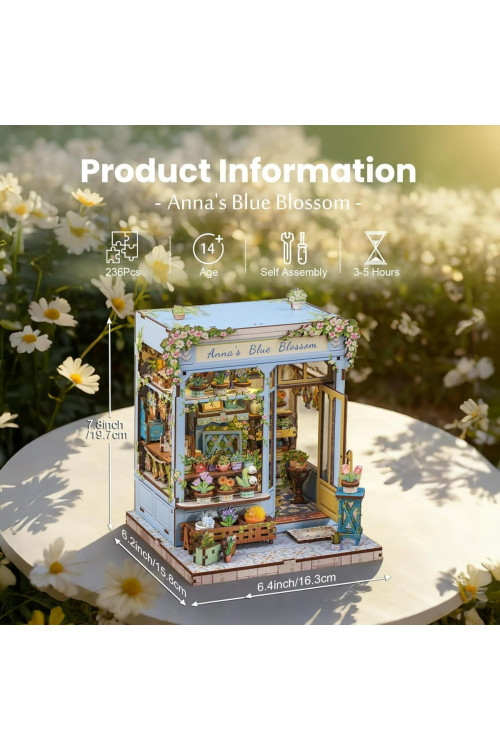 Book Nook Kit - Casas de muñecas Adolescentes 14+, Casa de Muñecas 3D Brillante con Muebles Miniatura, Estantería Decorativa (Anna's Blue Blossom)