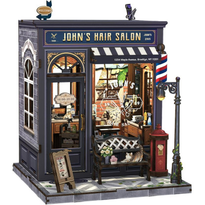 CUTEBEE Book Nook Kit - Casa de muñecas en Miniatura con iluminación LED, Rompecabezas de Madera 3D, decoración Retro y nostálgica para librería, Regalos (John's Hair Salon)