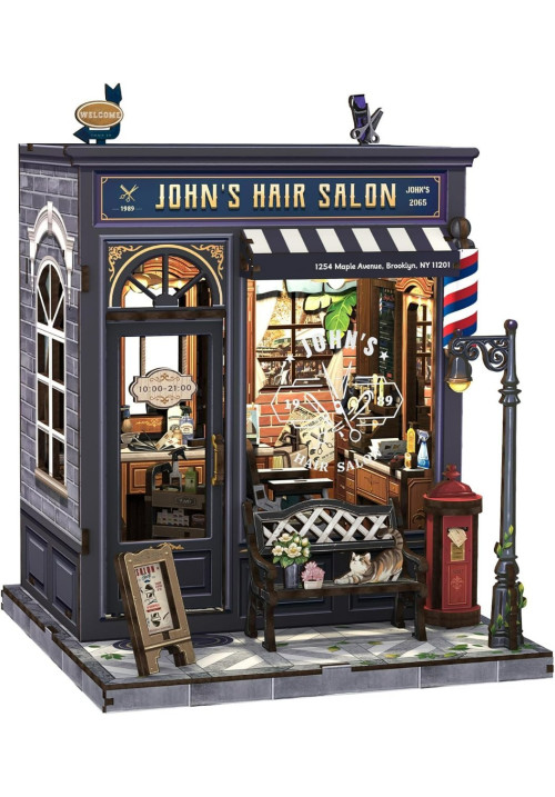 CUTEBEE Book Nook Kit - Casa de muñecas en Miniatura con iluminación LED, Rompecabezas de Madera 3D, decoración Retro y nostálgica para librería, Regalos (John's Hair Salon)