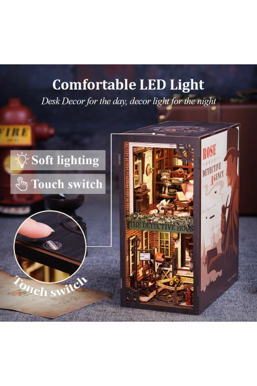Casa de muñecas en Miniatura para Montar,DIY Book Nook Miniatura de la Casas de Muñecas Kit de rincón de Libros a Prueba de Polvo y con luz LED(Rose Detective Agency)