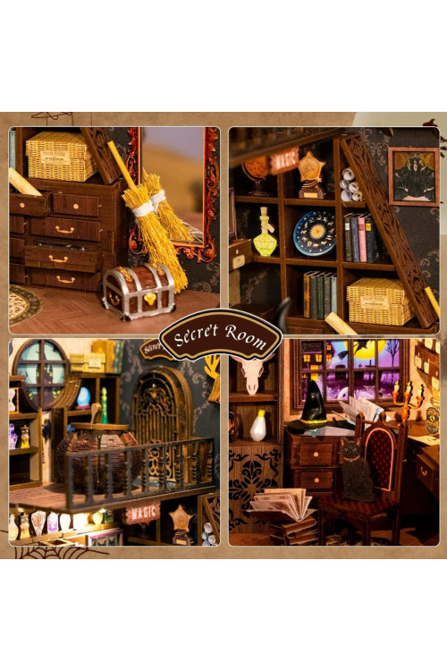 Book Nook Kit - Casa de muñecas en Miniatura de Madera con Muebles y Luces LED, Decoración de inserción de estantería Creativa,Magic Pharmacist