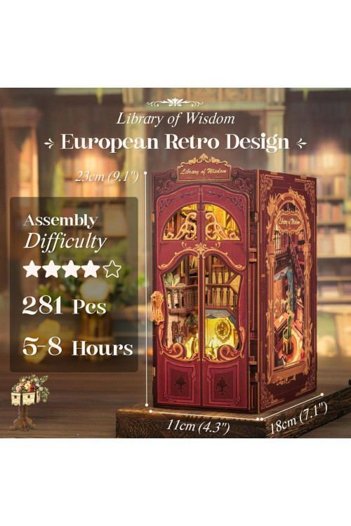 Book Nook Kit - DIY Miniature House,Casa de muñecas en Miniatura,Kit de construcción con Cubierta Antipolvo y luz LED, Booknook Maquetas para Adultos para Construir(Library of Wisdom)