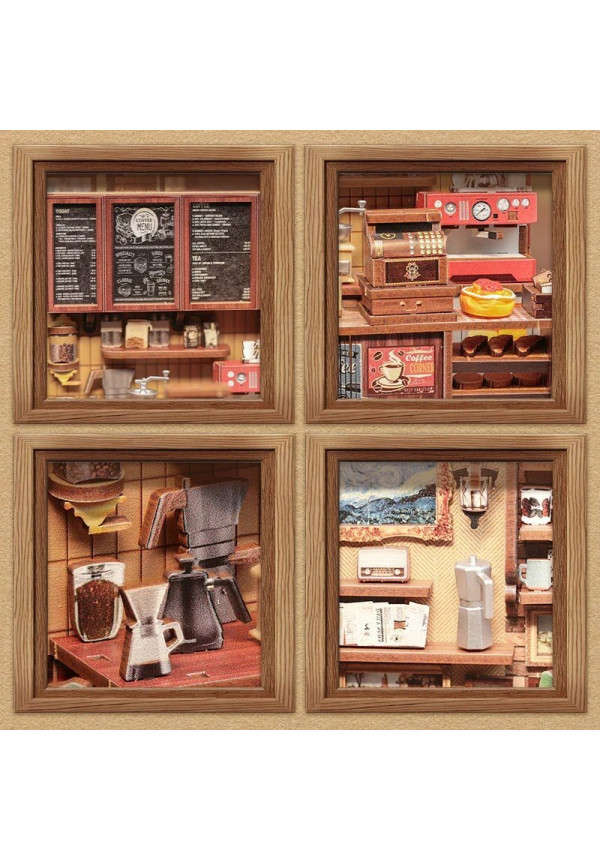 MINIATURE HOUSE - DIY- Corner Coffee Shop - 294pc + LED Light