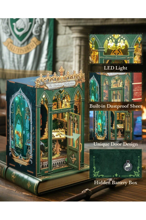 Book Nook Kit - Miniatura DIY Booknook, Puzzle 3D de Madera con Luz LED, Estantería Decorativa para Libros, Soportes para Libros, Regalo Creativo para Adultos y Aficio (The Darkness Herbarium)