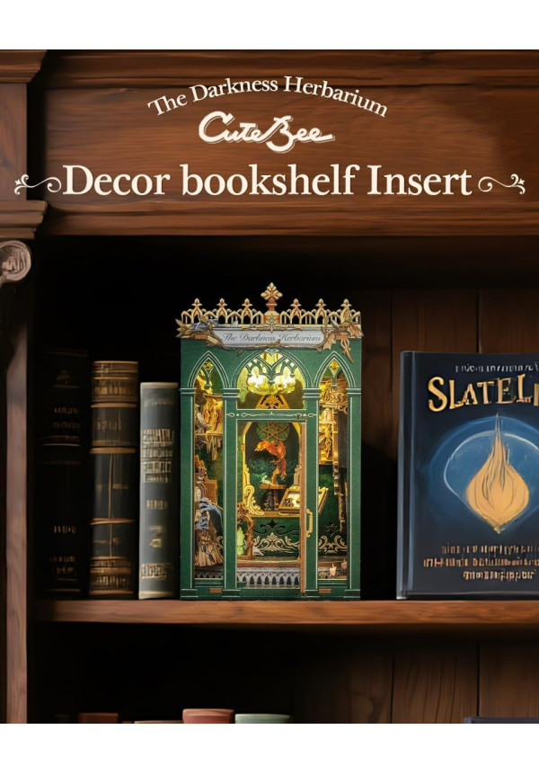 Book Nook Kit - Miniatura DIY Booknook, Puzzle 3D de Madera con Luz LED, Estantería Decorativa para Libros, Soportes para Libros, Regalo Creativo para Adultos y Aficio (The Darkness Herbarium)