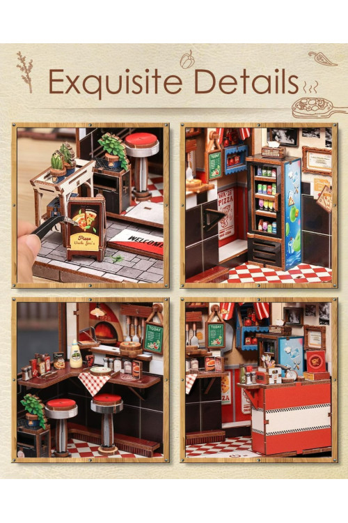 Book Nook Kit - Casas de muñecas con Luz LED - Rincón de Lectura Detallado para Adultos y Adolescentes, Decoración Creativa para Estanterías, Idea (Uncle Joe's Pizzeria)