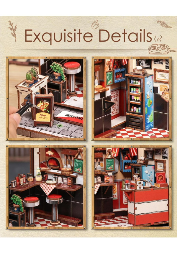 Book Nook Kit - Casas de muñecas con Luz LED - Rincón de Lectura Detallado para Adultos y Adolescentes, Decoración Creativa para Estanterías, Idea (Uncle Joe's Pizzeria)