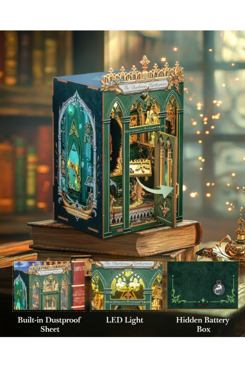 Book Nook Kit - Miniatura DIY Booknook, Puzzle 3D de Madera con Luz LED, Estantería Decorativa para Libros, Soportes para Libros, Regalo Creativo para Adultos y Aficio (The Darkness Herbarium)
