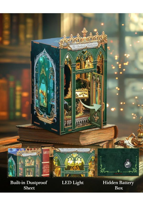 Book Nook Kit - Miniatura DIY Booknook, Puzzle 3D de Madera con Luz LED, Estantería Decorativa para Libros, Soportes para Libros, Regalo Creativo para Adultos y Aficio (The Darkness Herbarium)