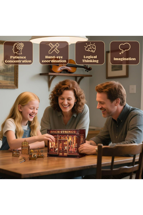 Book Nook Kit - Casas de muñecas DIY con Luces LED, Decoración para Estanterías Bibliotecas para Adultos, Puzzle 3D de Madera, Regalo Creativo para Mujeres(Bach Strings)