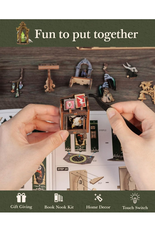 Book Nook Kit - Miniatura DIY Booknook, Puzzle 3D de Madera con Luz LED, Estantería Decorativa para Libros, Soportes para Libros, Regalo Creativo para Adultos y Aficio (The Darkness Herbarium)