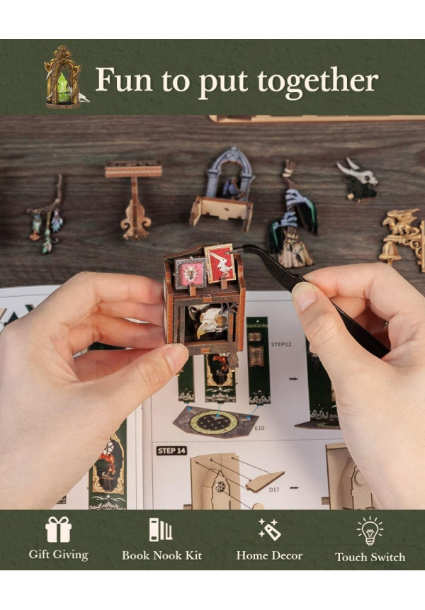 Book Nook Kit - Miniatura DIY Booknook, Puzzle 3D de Madera con Luz LED, Estantería Decorativa para Libros, Soportes para Libros, Regalo Creativo para Adultos y Aficio (The Darkness Herbarium)