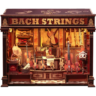 Book Nook Kit - Casas de muñecas DIY con Luces LED, Decoración para Estanterías Bibliotecas para Adultos, Puzzle 3D de Madera, Regalo Creativo para Mujeres(Bach Strings)