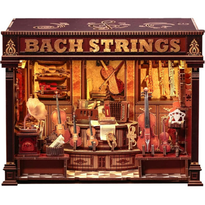 Book Nook Kit - Casas de muñecas DIY con Luces LED, Decoración para Estanterías Bibliotecas para Adultos, Puzzle 3D de Madera, Regalo Creativo para Mujeres(Bach Strings)