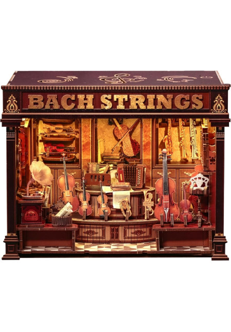 Book Nook Kit - Casas de muñecas DIY con Luces LED, Decoración para Estanterías Bibliotecas para Adultos, Puzzle 3D de Madera, Regalo Creativo para Mujeres(Bach Strings)