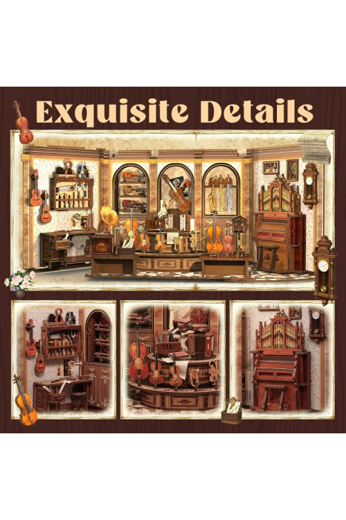 Book Nook Kit - Casas de muñecas DIY con Luces LED, Decoración para Estanterías Bibliotecas para Adultos, Puzzle 3D de Madera, Regalo Creativo para Mujeres(Bach Strings)