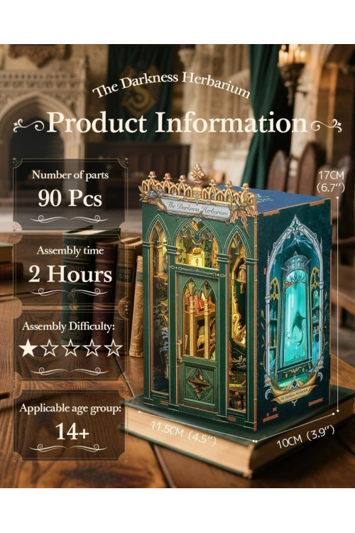 Book Nook Kit - Miniatura DIY Booknook, Puzzle 3D de Madera con Luz LED, Estantería Decorativa para Libros, Soportes para Libros, Regalo Creativo para Adultos y Aficio (The Darkness Herbarium)