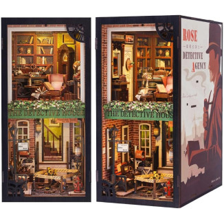Casa de muñecas en Miniatura para Montar,DIY Book Nook Miniatura de la Casas de Muñecas Kit de rincón de Libros a Prueba de Polvo y con luz LED(Rose Detective Agency)